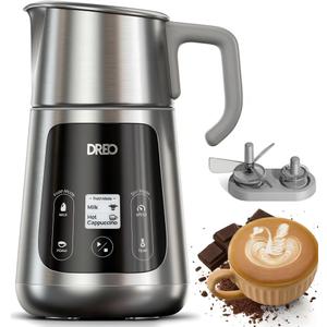 DREO All-in-1 Milk Frother, Electric Foam Frother for Latte Art Microfoam and Coffee, 15oz/450ml Automatic Milk Warmer with 30 Drinks, Dishwasher Safe, Dairy/Plant-Based Milk (Silver)