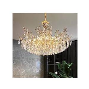 ziidoo Modern Lights Gold Crystal Chandelier 33.5 inch LED 12 Lamps Tree Branch Raindrop Hanging Pendant Ceiling Light Fixture Chandeliers for Living, Dining Room, Kitchen Island, Bedroom