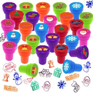 24-Pack Christmas Self-Inking Stamps, 12 Assorted Designs Stampers with Santa, Snowman, Reindeer, etc, Cartoon Encouragement Toy Stamps, Goodies Bag Fillers Gift Exchange Party Favors for Boys Girls