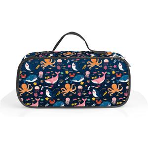 Sea Animal Pencil Case, Underwater Marine Wildlife Animal Pencil Box for Kids Sea Pen Bag, Large Capacity Ocean Pen Pouch with Zipper Compartments for School Office (9.6 x 4.6 x 2.4in)