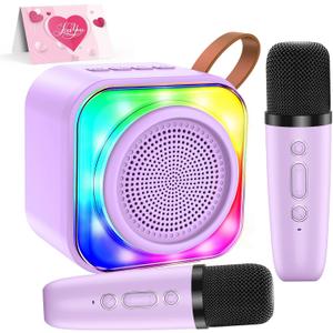 Karaoke Machine with 2 Microphones for Kids, Toys Birthday Gifts for Ages 3-12 Years Old Girls Boys, Mini Karaoke Microphone with Protable Bluetooth Speaker for Singing Party Outdoor Play