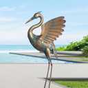 Metal Crane Garden Statue Decor, Bird Heron Garden Sculpture & Statue, Outdoor Decoration for Yard Pond Lawn Backyard Pool, Vintage Copper Metal Sculpture, 1PC