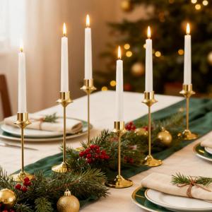 Joyyy Weighted Candlestick Holders Candle Stick Holder for Candlesticks, Vintage Metal Candelabra Candlestick Holders Candle Stand for Holiday Fireplace Party Dining Home Set of 6 (Gold)