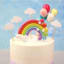 Rainbow Cake Toppers Set, 12 Pcs Pastel Rainbow Clay Cupake Topper with Cloud Balloon for Girl Boy Kids Wedding Birthday Party Decorations