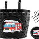 Boys Bike Basket with Bell, Cute Bicycle Front Handlebar Basket for Kids, Toddlers, Plastic Scooter Basket