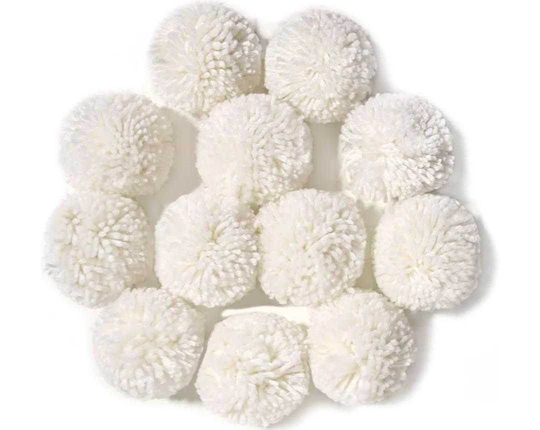 Pack of 12 Yarn Pom Poms for Hats 8CM-3INCH Party Supplies Handmade Detachable Art and Craft Fuzzy Pom Poms Decorative Accessories (White)