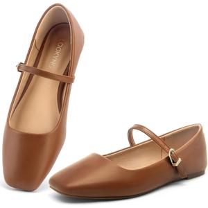 .5Womens Ballet Mary Jane Flats Shoes Adjustable Strap Square Closed Toe Chic Footwear with Latex Insole,6.5
