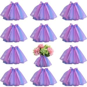 12 Pcs Mini Tutu Table Skirt Wine Bottle Cover Tulle Tutu Table Skirt Decor Tutu Garland Tulle Table Centerpieces for Wedding Baby Shower Cake Dessert Birthday Party(Pink Purple)