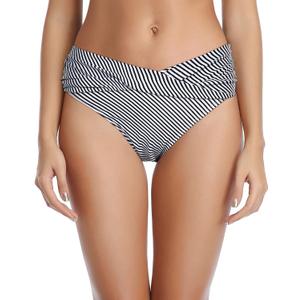 Tempt Me Women Twist Bikini Bottom Moderate High Cut Bathing Suit Bottoms Ruched Swimsuit Bottom (Small, Striped)