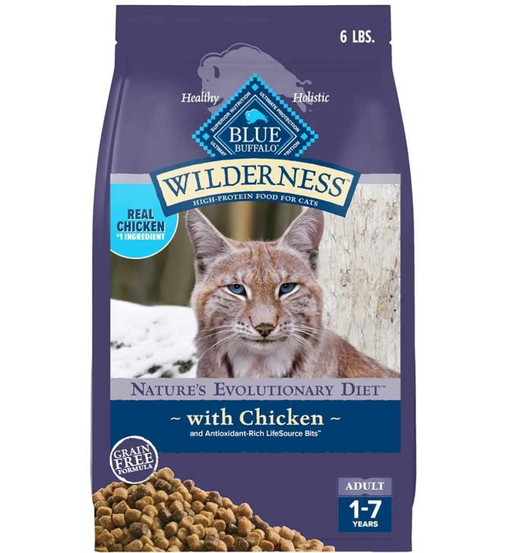Blue Buffalo Wilderness Nature's Evolutionary Diet High-Protein, Grain-Free Natural Dry Food for Adult Cats, Chicken, 6-lb. Bag Pack of 6