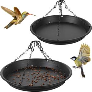2 Sets 12.8" Bird Seed Catcher Tray Platform Bird Feeder BirdBath Large Hanging Tray Fits Seed Hoop Squirrel Feeder Bowl,Garden Patio,Wild Birds Viewing, Backyard, Birdfeeders Outside (Black)
