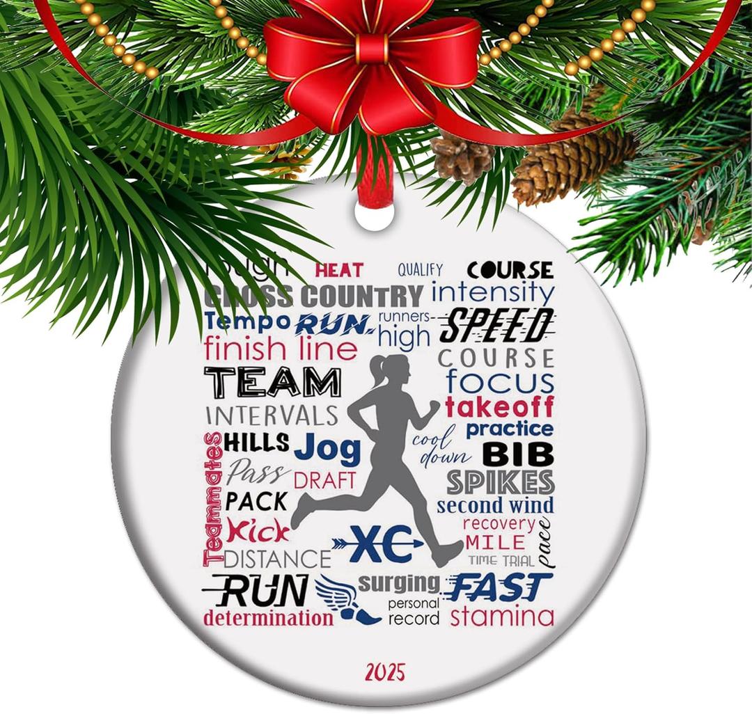 Running Lover Christmas Ornament, XC Running Gift, Cross Country Gifts for Female Runner Marathoner (C3)