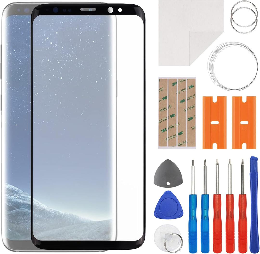 Front Screen Glass Outer Panel Lens Replacement +OCA Compatible with Samsung Galaxy S8 SM-G950 (No LCD Screen and Touch Digitizer) with Repair Kit