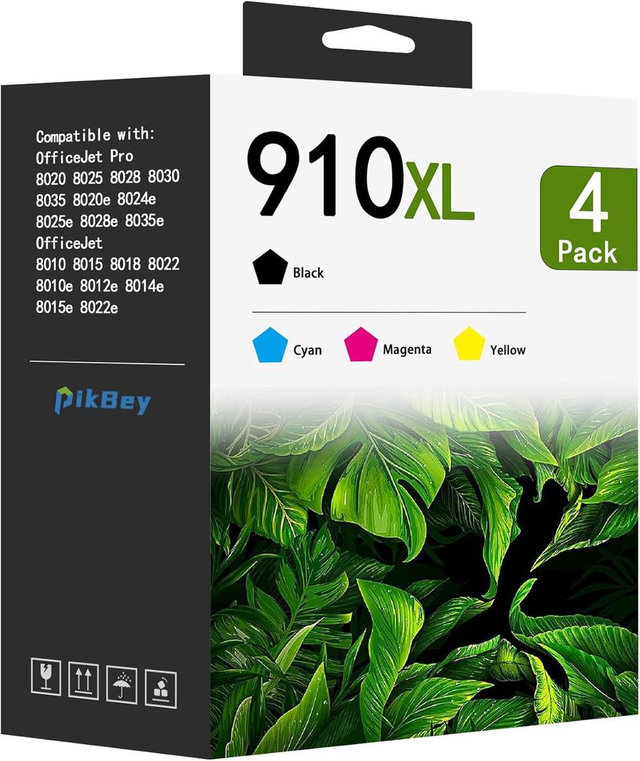 910XL Ink Cartridges Combo Pack (4-Pack, Black/Cyan/Magenta/Yellow) Replacement for HP 910XL 910 Ink Cartridges with OfficeJet 8010 8015 8018 Pro 8020 8025 8028 8030 8035 8025e 8028e Printer