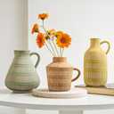 3 x Boho Ceramic Vase Set of 3 for Living Room Bedroom Modern Yellow Brown Green Fake Flower Plant Vases for Home Decor Office Centerpieces Antique Retro Rustic Farmhouse Vintage Classic Gift