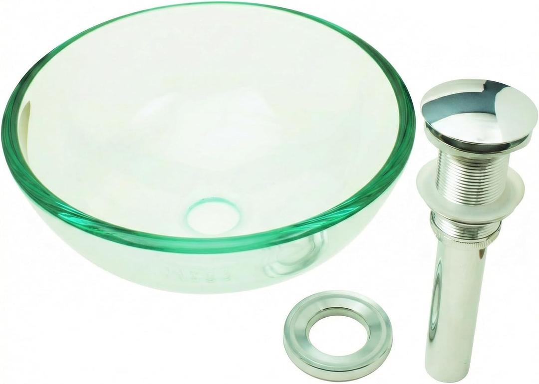 Renovators Supply Manufacturing Clear Tempered Glass Round Bathroom Vessel Sink, 12 x 4.5 x 0.5 inches