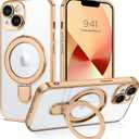 GUAGUA for iPhone 13 Case with Stand, Magnetic Clear Cases Plating Edge Invisible Ring Holder Slim Shockproof Protective Kickstand Phone Case for iPhone 13 6.1'', Desert Titanium Gold