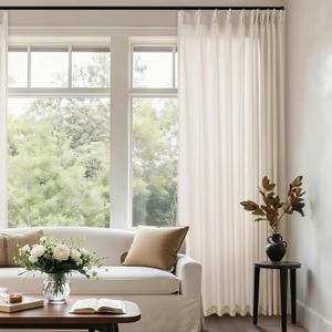 Sheer Linen Curtain 90 Inches Long 72 Inch Wide Pinch Pleated Curtain Drape for Patio Sliding Glass Door with Hooks Rings Cream Beige Oatmeal Semi Sheer Privacy Drapes for Living Dining Room 72x90