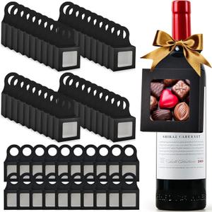 Mototo 30 PCS Kraft Paper Wine Bottle Boxes with Transparent Window Hanger Foldable Wine Bottle Empty Gift Boxes with Hanger for Valentines Christmas Candy Truffles Chocolate Cookies Packing, Black