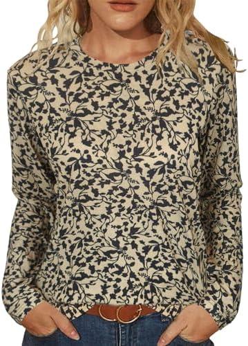JomeDesign Women's Tops Long Sleeve Shirts Round Neck Loose Casual Blouses Floral Print T-shirts Small