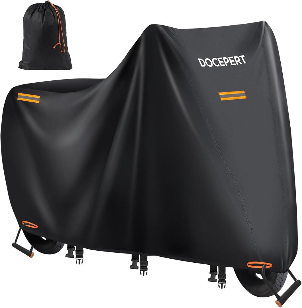 Motorcycle Cover Waterproof Outdoor, All Season Universal 420D Oxford Fabric Large Motorcycle Cover Indoor&Outdoor for Snow/Rain/Dust,4 Reflective Strips,3 Windproof Buckles (XXL 91"x38"x51")
