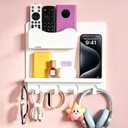 Bedside Shelf Wall Mount, Adhesive Bedside Shelf Accessories Organizer with Hooks and Cable Clips,Dorm Bedside Wall Storage for Phone, Remote, Earphone,Plastic (White)