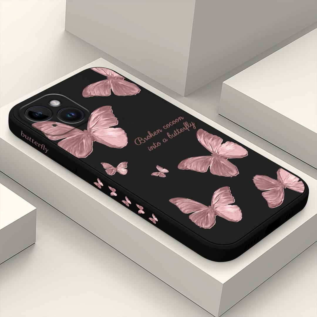 for iPhone 14 Plus Case Astronaut Butterfly Flower Pattern Soft Anti Scratch Microfiber Lining Inside Phone Cover, Anti Fingerprint Slim Fit Silicone Soft 14 Plus Phone Case-Butterfly Black