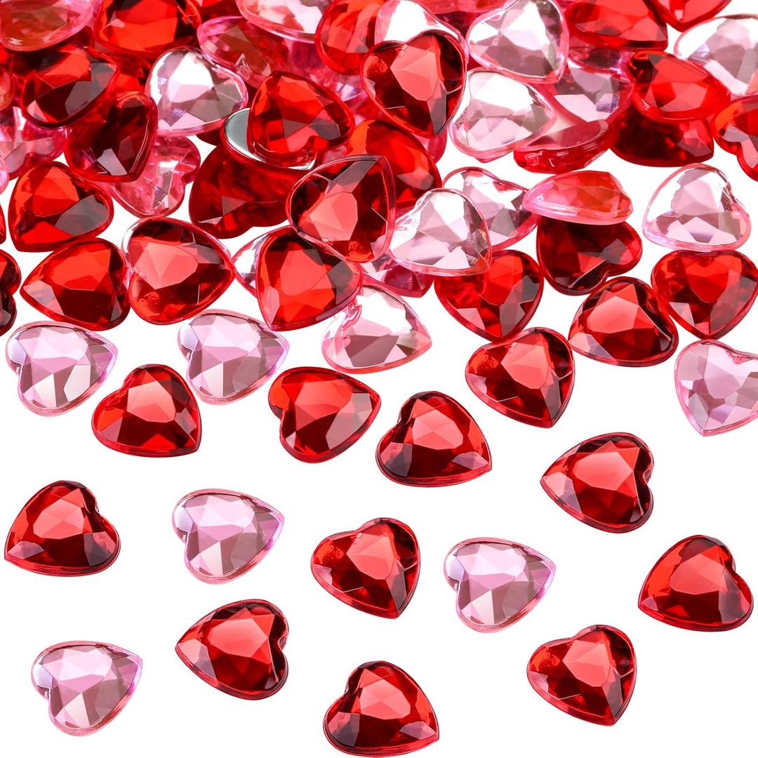 CHENGU Valentines Day Acrylic Heart 3D Acrylic Heart Rhinestones Flat Red and Back Galentines Day Decorations Wedding Table Scatter Decoration for DIY Crafts Jewelry Making, 0.5 Inch