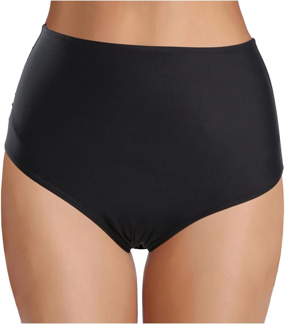 Zmart Women Retro High Waisted Bikini Bottoms - Full Coverage Swim Bathing Suit Tummy Control Swimsuit Bottoms (Large, Black)
