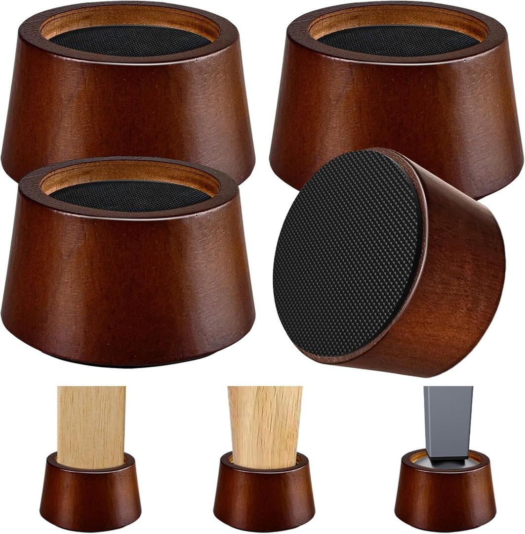 Furniture Raisers Bed Risers - 2 Inch Wooden Circle Heavy Duty Furniture Height Extenders Lifts for Sofa Couch Desk Chair Table Base Raising Space, Convenient Store and Cleaning, Pack of 4, Walnut