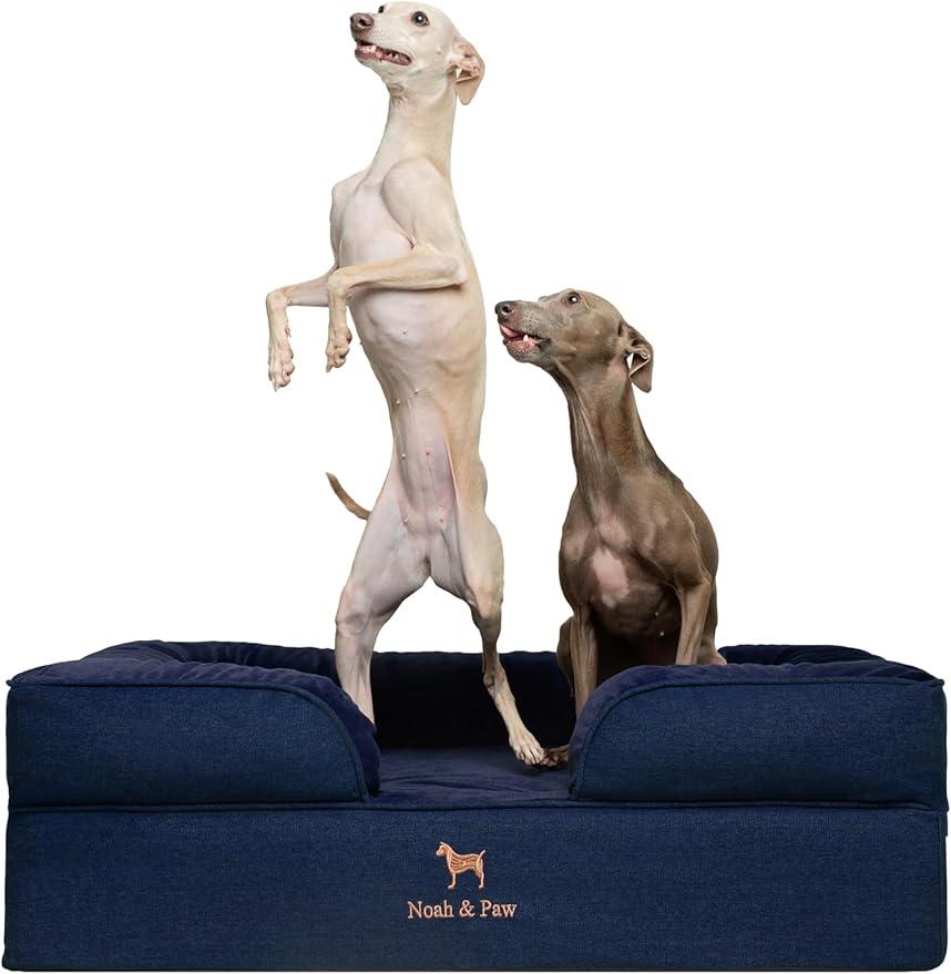 NOAH & PAW Small Dog Bed, 20x15x8 Inch, Cat Bed for Indoor Cats, Orthopedic Eggshell Memory Foam Infused with Cooling Gel, Waterproof Inner Cover Machine Washable (Faux Leather Collection) (Dark Blue)