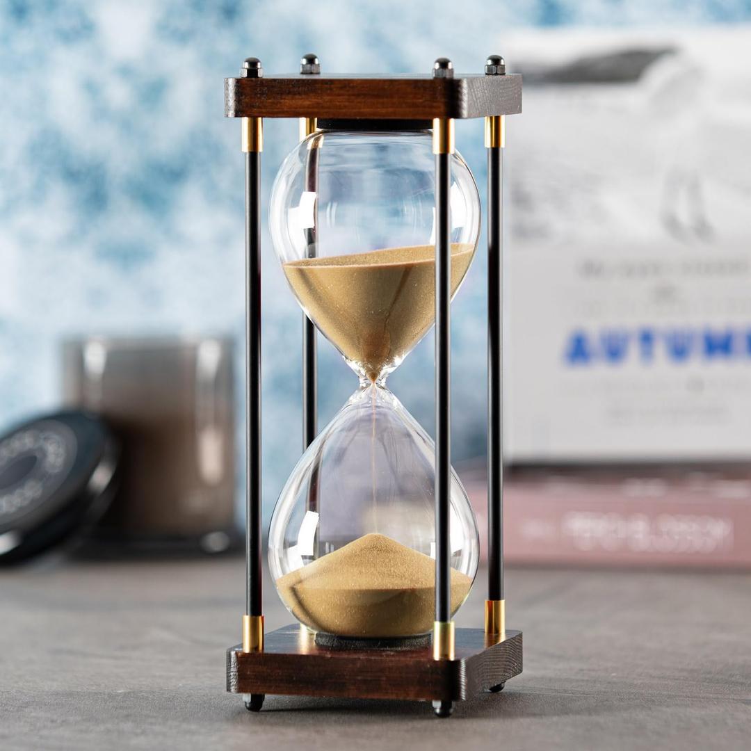 Large Hourglass Timer 60 Minute, Decorative Wooden Sand Timer with Golden Sand, 1 Hour Sand Clock