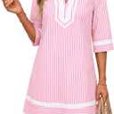 Wenrine Womens V Neck Shift Dresses Summer Casual 3/4 Sleeve Mini Dress, Small, Pink
