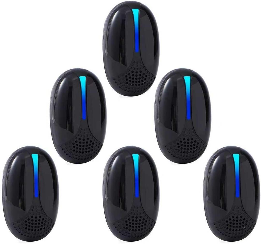 2026 Upgraded Ultrasonic Repeller Insect Indoor, Mouse Traps Repellent Insert Plug in, Pest Control Ant,Roach,Rodent, Mouse, Bugs, Mosquito, Spider, for Home, Office, Warehouse 6 Packs, Black