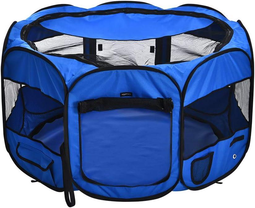 Amazon Basics Foldable Octagonal Indoor/Outdoor Portable Dog Playpen with Mesh Top, Easy to Clean and Store, 45", Blue
