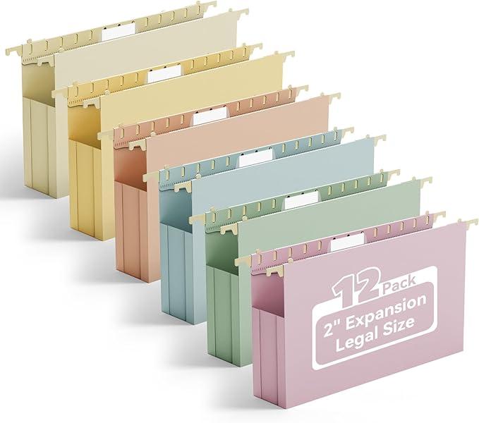 Ansook Legal Size Hanging File Folders,12 Pack File Folders Legal Size with Heavy Duty 2" Expansion, Plastic Hanging Folders for Filling Cabniet, Hanging Organizer for Office Home