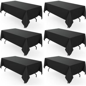 Pureegg Rectangle Table Cloth 60" x 102"  Durable Polyester Tablecloth Offers Reusable & Washable Protection, Ideal for Outdoor Party, Picnic, Wedding, Banquet and Birthday, 6 Pack, Black