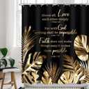 Cinbloo Black and Gold Shower Curtain 60Wx72H Christian Tropical Palm Leaves Quotes Bathroom Curtain Modern Scriptures Bible Verse Bath Curtain Fabric Aesthetic Monstera Bathroom Decor with 12 Hooks