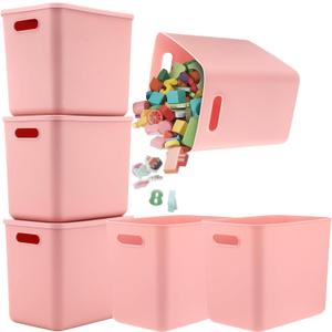 Honeydak 6 Pcs Plastic Storage Bins with Lids Plastic Storage Baskets Boxes Stackable Containers Organizer Bins for Shelves Drawer Playroom (Pink,11.81 x 9.84 x 8.07 Inch)