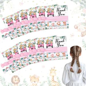 12Packs Jungle Animals Theme Elastic Hair Ties/Bands Pink, Bridal Shower Wedding Bachelorette Birthday Party Favors Bridesmaid Proposal Gifts, Thank You for Celebrating with Us Cards