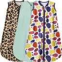 3 Pack Baby Sleep Sack 100% Rayon Cotton Baby Sleeping Bag 2-Way Zipper Toddler Wearable Blankets TOG 0.3. (Leopard&Cobble&Green, 6-12 Months)