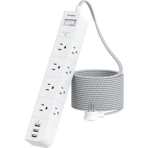 One Beat 10 ft Extension Cord,Power Strip Surge Protector 8 Widely AC Outlets 3 USB,Flat Plug,Desktop Charging Station with Overload Protection,Wall Mount for Home,Office,Travel,Computer ETL Listed (White)