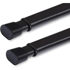 2 Pack Tension Rod Oval Spring Tension Curtain Rod Adjustable 36 to 60 Inches Small Short Black Tension Rods No Drilling Spring Loaded Curtain Rods For Doors and Windows, 36-60 Inch, Black