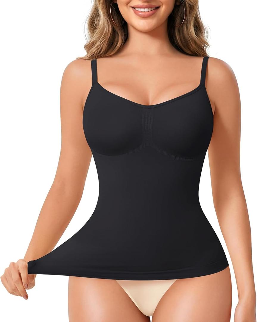 Nebility Compression Tanks for Women Shapewear Tank Top Tummy Control Body Shaper V Neck Camisole (Medium, Black)