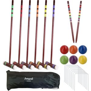 Juegoal Six Player Deluxe Croquet Set with Wooden Mallets, Colored Balls, Sturdy Bag for Adults &Kids, Perfect for Lawn, Backyard and Park, 28 Inch