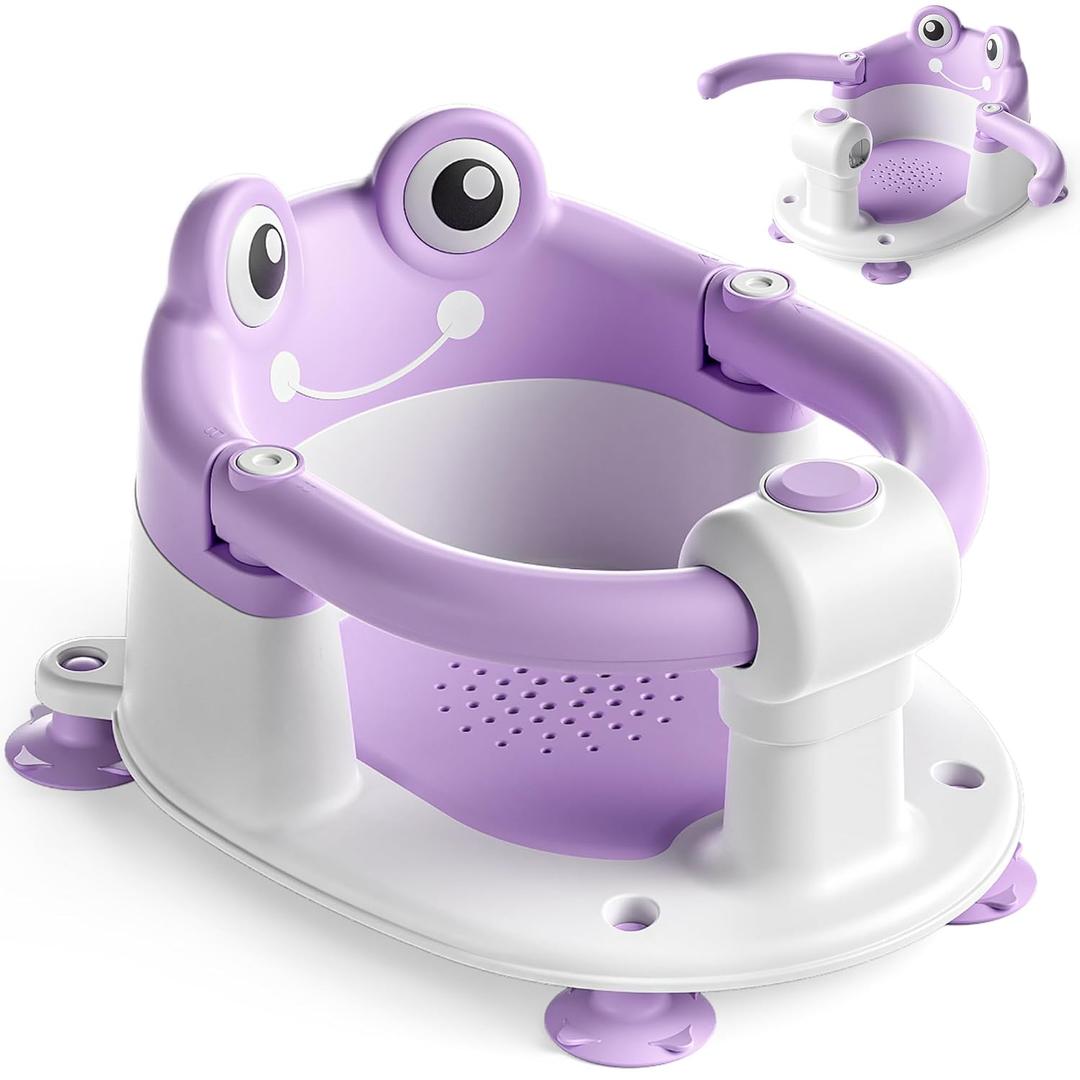 Baby Bath Seat for Babies 6 Months & Up - Toddler Bath Seats for Baby Sitting Up with 4 Suction Cups & Soft Cushion, Non-Slip Infants Shower Bathtub Chair for Newborn Girls, Purple