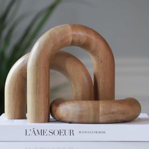 Wooden Arch Decor Set of 3 - Shelf Decor Aesthetic for Coffee Tables, Bookshelves, & Entryways - Acacia Wood Japandi Home Decor Accents - Modern Decorative Objects (Natural)