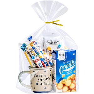 PigPotParty 10"x 14", 50Pcs Bottom Gusset Bags, Clear Plastic Gift Cellophane Mug Treat Goodie Bags with 50x Twist Ties, Large Party Favor Packaging, Toy Wrapping (No Side Gusset)