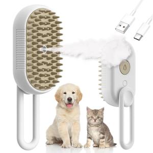 SteamCat 3 in 1 Cordless Cat Grooming Brush, Built-in Lithium Battery, Silicone Massaging, Removes Static & Pet Hair, for Cats & Dogs (White)