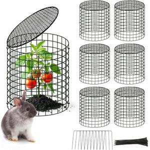 6 Sets of DIY Metal Plant Protectors from Deer, Garden Fencing Animal Barrier Size 11.8 * 12.9 inches, Mesh Plant Cage Chicken Wire Cloche for Plants with Stakes and Nylon Cables